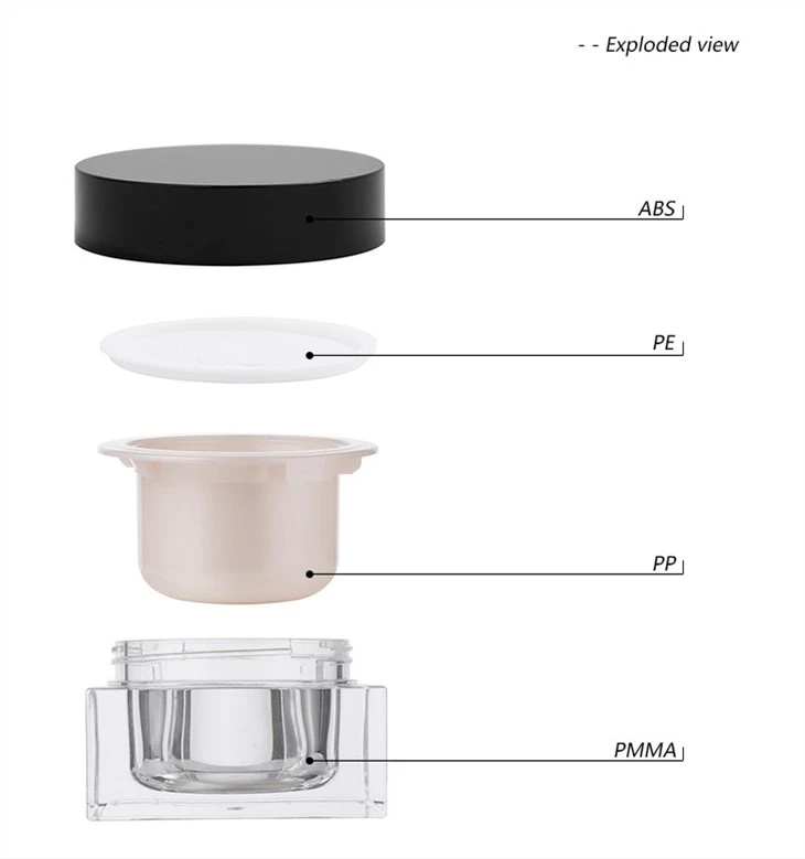 Empty Square Refillable Cosmetic Jar And Cosmetic Bottle
